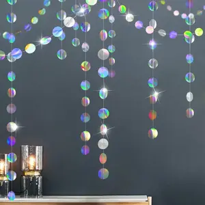 4 set Holographic Party Streamers - Iridescent Circle Garland for Party Backdrop Birthday Wedding Festive Decor