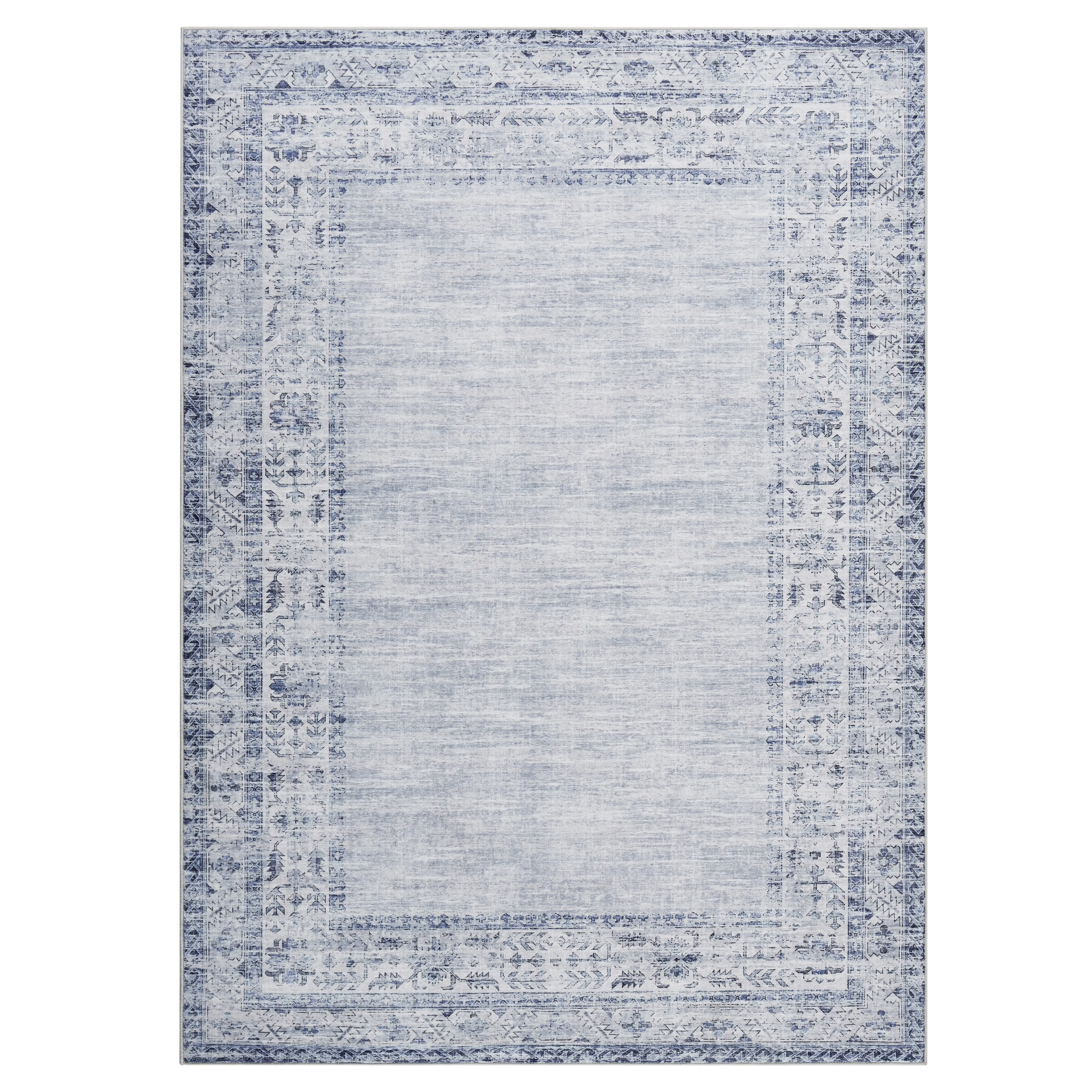 10 x 13 ft Light Blue Low Pile Polyester Rectangular Vintage Blue and White Floral Arch Distressed Area Rug, Machine Washable for Indoor Bedroom, Living Room, Blue And White Floral Arch Area Rugs