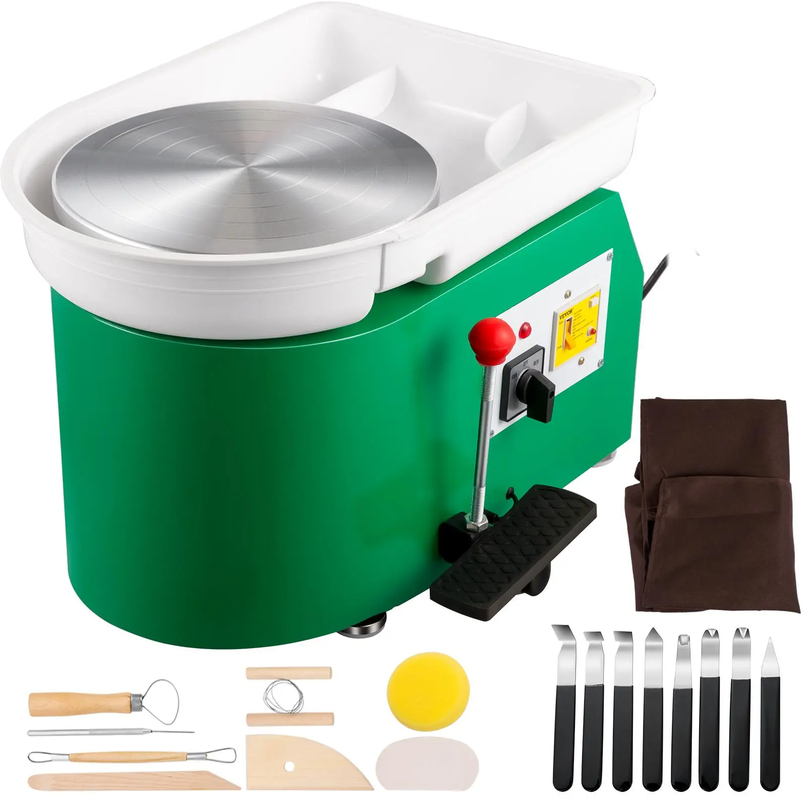 【Summerfinds】VEVOR Pottery Wheel 28cm Pottery Forming Machine 350W Electric Pottery Wheel with Adjustable Feet Lever Pedal DIY Clay Tool with Tray for Ceramic Work Clay Art DIY Clay Green,  , 18 Piece