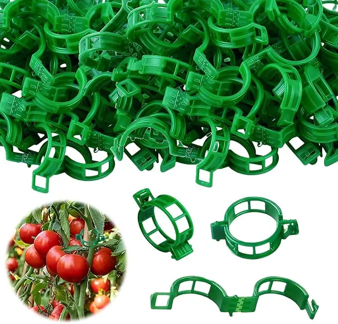 100-Count Green Plastic Garden Support Clips, Trellis Vine Clips for Preventing Tomatoes from Pinching or Falling Off