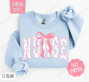 Pink Nurse Bow Sweatshirt, Women's Crewneck, Cute Women's Sweater