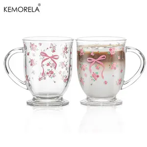 Kemorela Floral Bowknot Design Glass Set, 450ML Reusable Hand-Washable Beer Glasses, Perfect for Christmas & Festive Occasions Stylish Glass Cups
