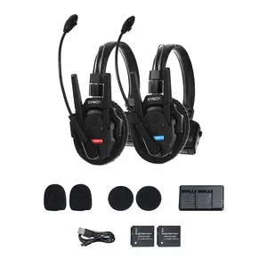 SYNCO XTalk XPro2 Wireless Intercom Headset with Antenna Enhanced Signal Reception 2.4GHz Full Duplex Random Master Device Design for Team Communication,Movie Shoot,Live Show Stage Performance (2PCS)