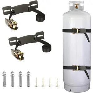 Heavy Duty Steel Propane Gas Cylinder Holder Wall Mounted Brackets with 6.6ft Ratchet Straps, Black 2