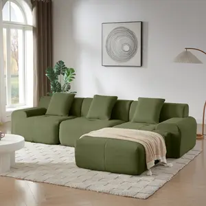 [Mother's Day Gift] Aobtkel 113" Modern L-Shaped Modular Sectional Sofa, Corduroy Upholstered Green Oversized 3-Seater Couch for Living Room, Deep Seat with Movable Ottoman - No Assembly #Summervibes, Couches For Living Room, L-Shaped Sofa Sets, Large Sof