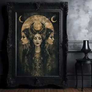 Hecate - Triple Moon Goddess of Witchcraft Print - Pagan Decor - Goddess of Crossroads - Hanging Canvas