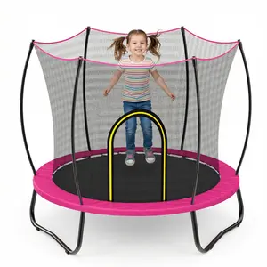 55 Inch Round Trampoline Dark Pink with Safety Net 6 Flexible Poles 3 W-Shape Legs UV Resistant Waterproof for Kids