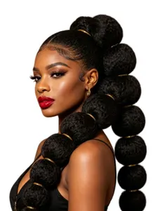 22 Inch Bubble Pre Styled Ponytail Wig, Tight Curl Lantern Braid Drawstring Synthetic Hair Extension, Fashionable for Parties, Photography, Makeup, Dates