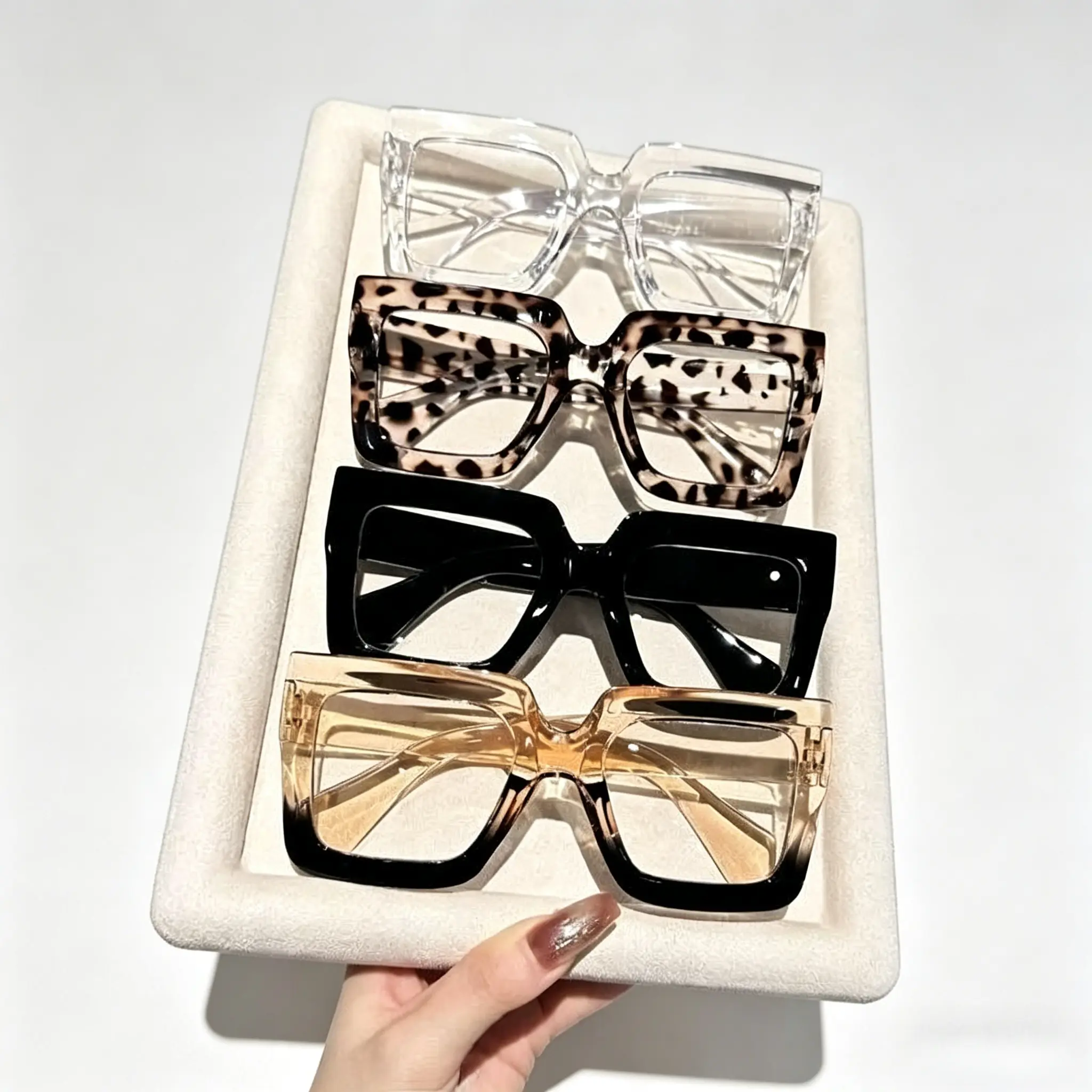 Unisex 4-Pack Square Frame Glasses - Leopard & Ombre Design, High-Quality Polycarbonate Sports Eyewear, Casual Outdoor Accessories for Daily Use, Polycarbonate Glasses,summerwins