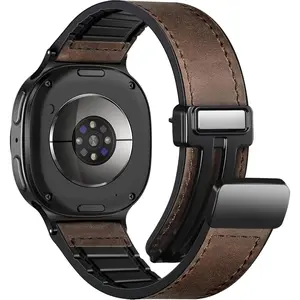 Magnetic Leather Bands Compatible with Galaxy Watch 8 Band 40mm 44mm,Galaxy Watch 8 Classic Band 46mm,Genuine Leather No Gap Replacement Straps for Samsung Watch 8 Bands Men Women,Black Coffee