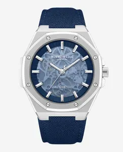 Skeleton Automatic Blue Dial Nylon Strap Watch