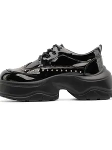 Men's Patent Leather Loafers with Rivets, Thick Sole Height Increase Shoes, Casual All-Season Footwear for Work & Street Style