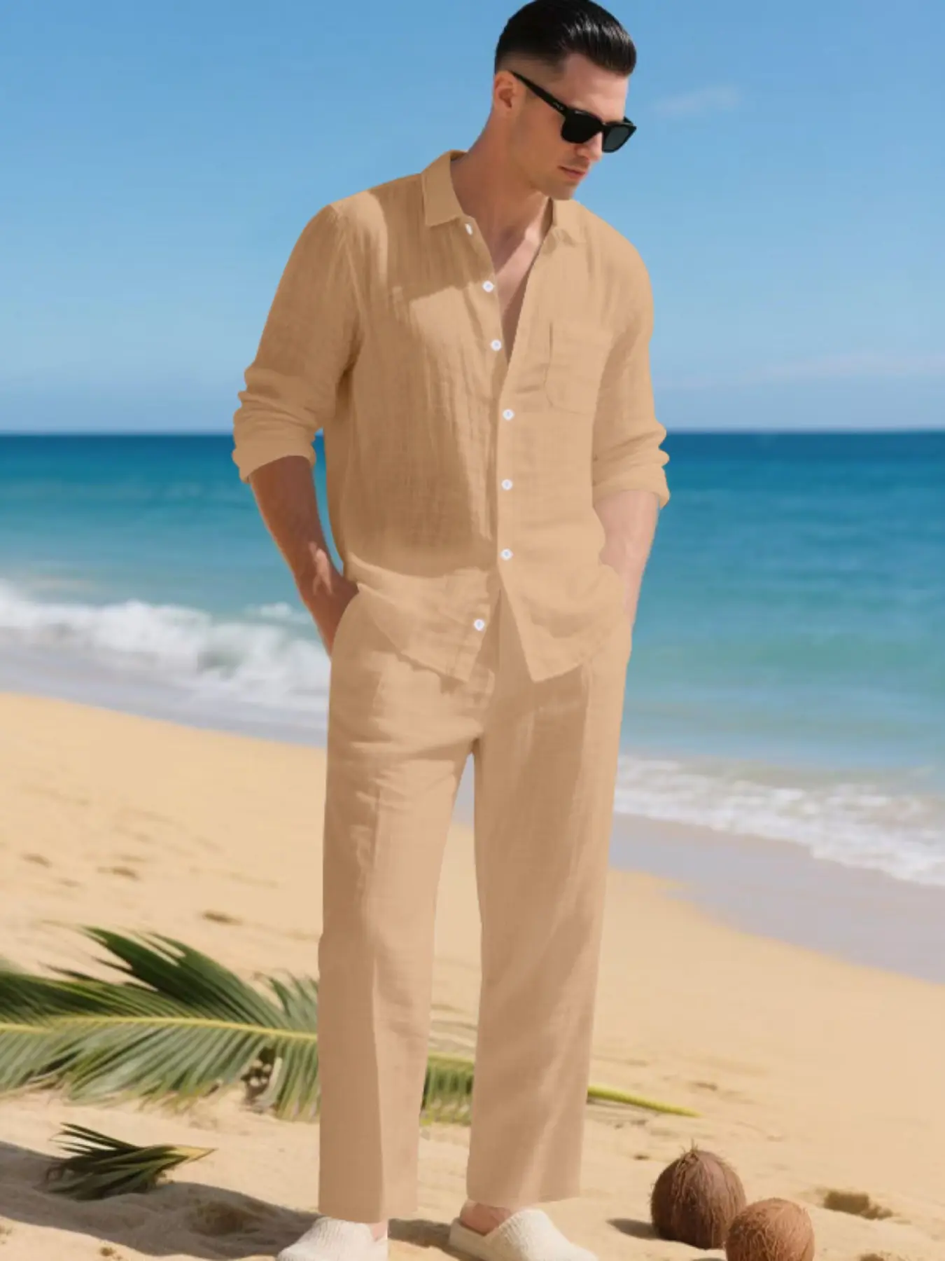 Men's Summer Linen Shirt & Pants Set, Casual Long Sleeve Beachwear, Comfortable Fashion Clothing for Vacation - TikTok Shop Men's Summer Linen Shirt & Pants Set, Casual Long Sleeve Beachwear, Comfortable Fashion Clothing for Vacation - TikTok Shop