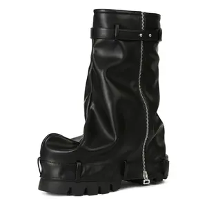 VIMISAOI Womens Fold Over Boots Slouchy Boots Wide Calf Pleated Platform Boots Glitter Metallic Silver Boots Chunky Stacked Boots Mid Calf Boots For Women Trendy Shoes