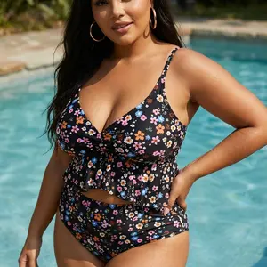Lumiara Studio Womens Plus Size Tankini Set High Waisted Tummy Control Peplum Top Ruffle Floral Bathing Suit Two Piece Swimsuit 2026
