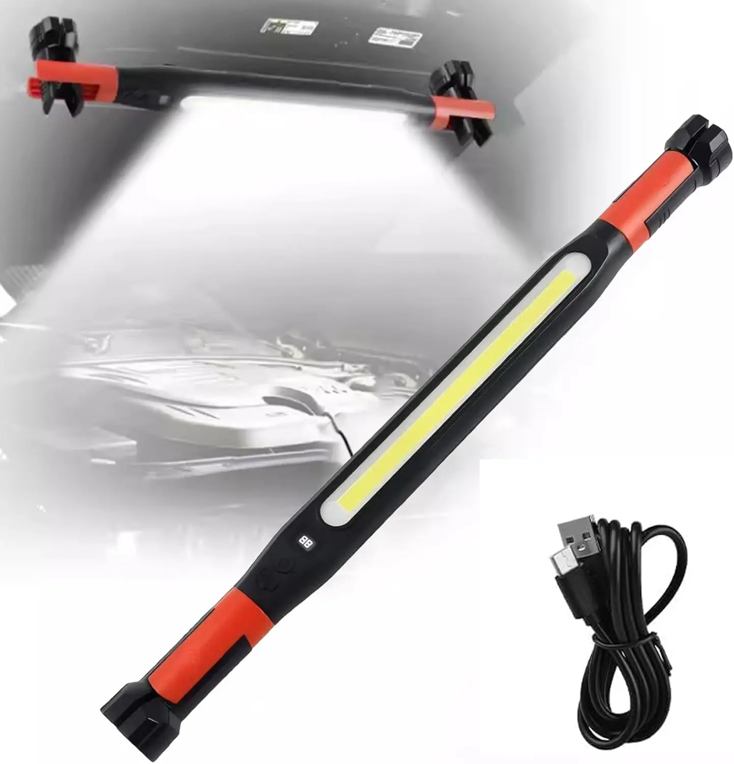 3000LM High Lumen Rechargeable Underhood Work Light - Handheld LED Flashlights with 360-Degree Rotatable Design, Magnetic Baseplate, Hook, Long-Lasting Durability for Car Repair, Camping