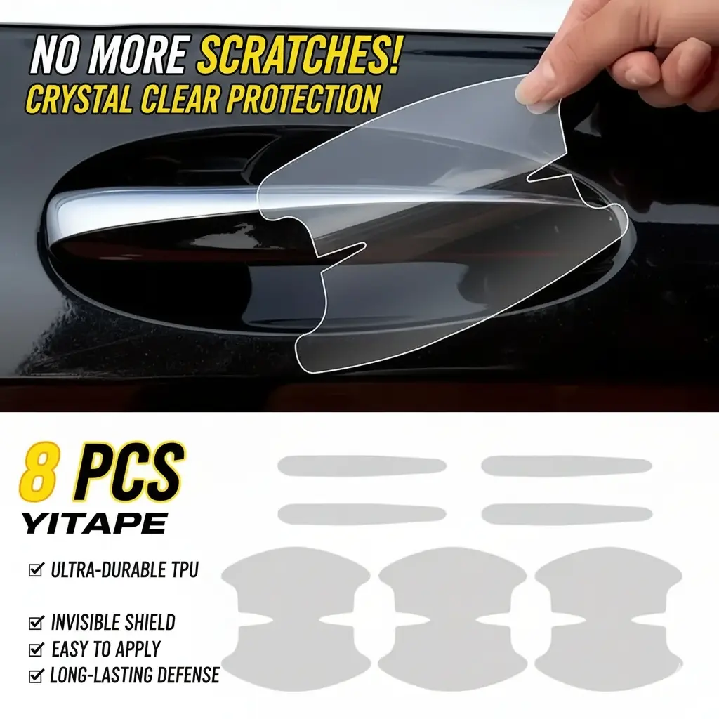 Transparent Scratch-Resistant Door Handle Protector Stickers, Easy to Apply, Invisible Shield, Crystal Clear, 8-Piece Set, High Elasticity Tpu Material, Full Protection for Car Doors