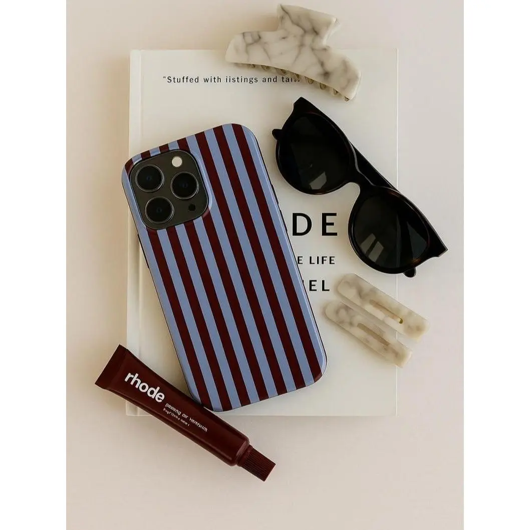 for iPhone 13. Midnight Lines Burgundy & Lilac Striped Phone Case Polycarbonate TPU Impact Resistant For iphone 17 pro case iphone 16 pro max case 15 14 13 12 11 & Samsung S25 S24 S23 Ultra, cute pretty phone cases, PC & TPU Hybrid Shockproof phone case