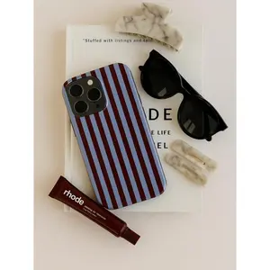 for iPhone 13. Midnight Lines Burgundy & Lilac Striped Phone Case Polycarbonate TPU Impact Resistant For iphone 17 pro case iphone 16 pro max case 15 14 13 12 11 & Samsung S25 S24 S23 Ultra, cute pretty phone cases, PC & TPU Hybrid Shockproof phone case