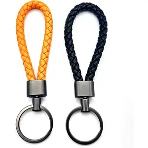 2  Handwoven Braided Leather Keychain, Keychain Straps for Men and Women, Metal Keyring for Home Car Keys