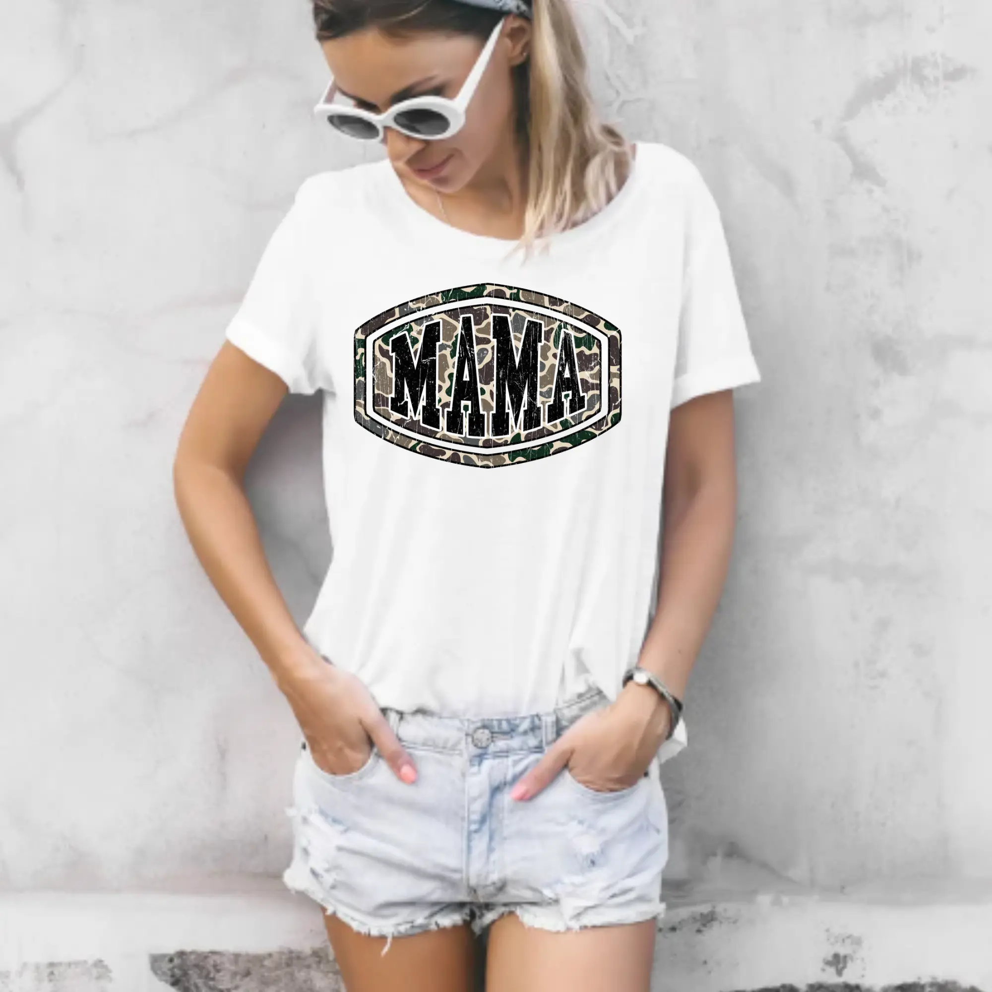 Personalized Distressed Mama Camo Name Badge DTF Print - Ready-to-Press Direct-to-Film Transfer for Clothes, Apparel Personalization Supplies (DIY Specialty Craft Accessory)