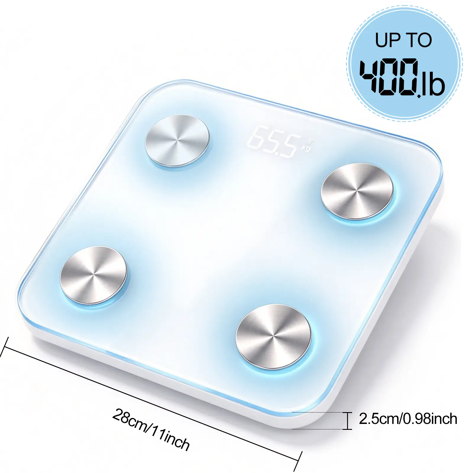 7-Color Glowing Color-Changing Bluetooth Smart Weighing Scale - Elegant Bathroom BMI & Body Fat Composition Monitor with Smartphone App, Portable Precise Weight Measurement Tool for Home Healthcare, Elegant Bathroom Scales