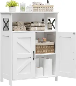 Homhedy Farmhouse Bathroom Storage Cabinet Freestanding Wooden Floor Organizer with Adjustable Shelf, Small Space Storage for Bathroom, Kitchen, Living Room