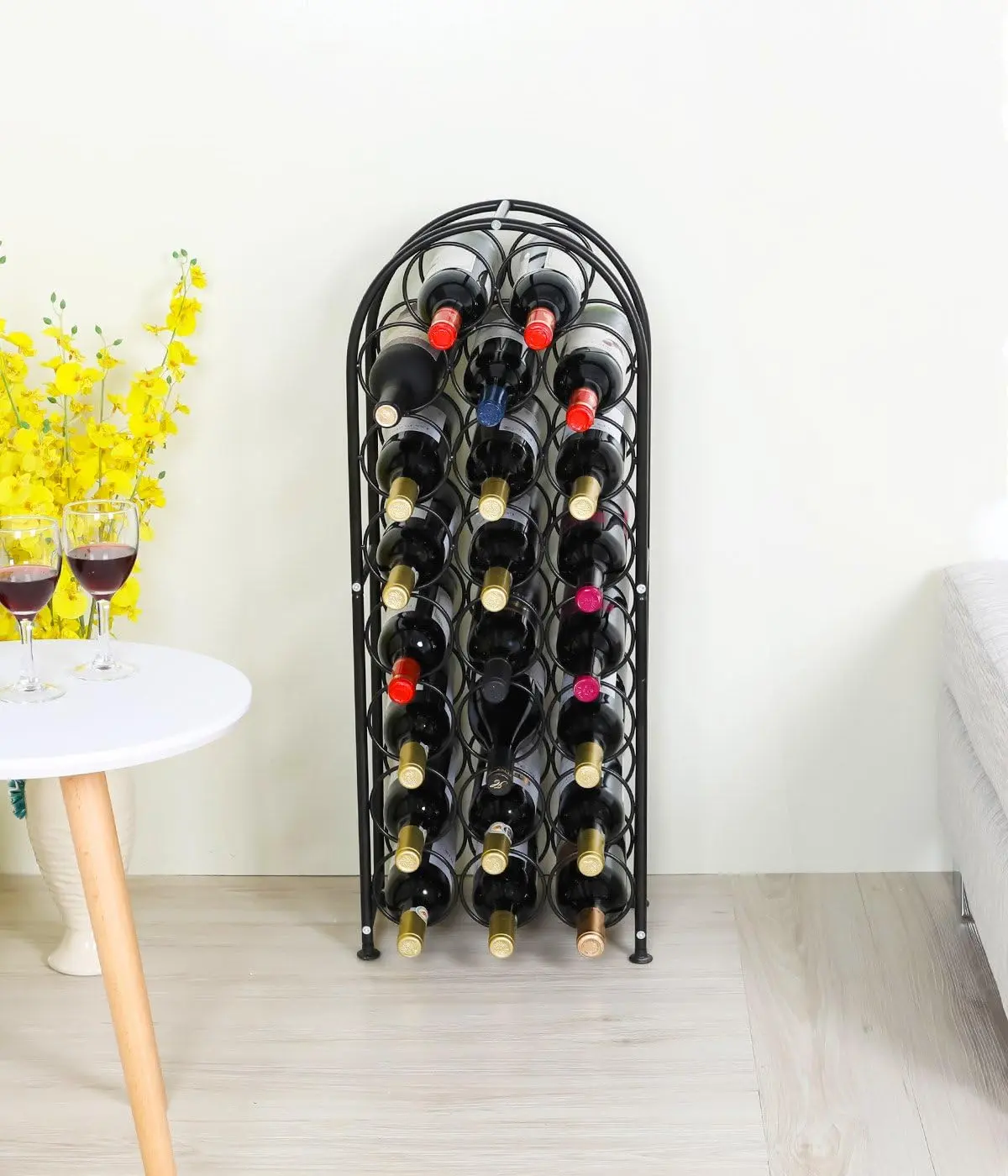Modern Arched Metal Wine Rack - 23 Bottle Freestanding Floor Display Cabinet for Kitchen & Dining