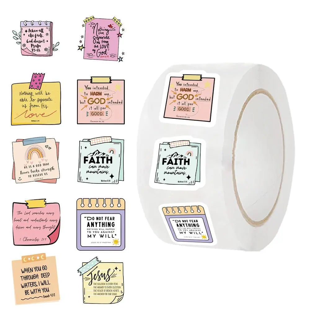 Bible Verse Envelope Seals Sticker, 500pcs/roll Colorful Christian Stickers, Inspirational Bible Stickers for Adults, Faith Stickers, Scripture Aesthetic Decals, Decoration Sticker