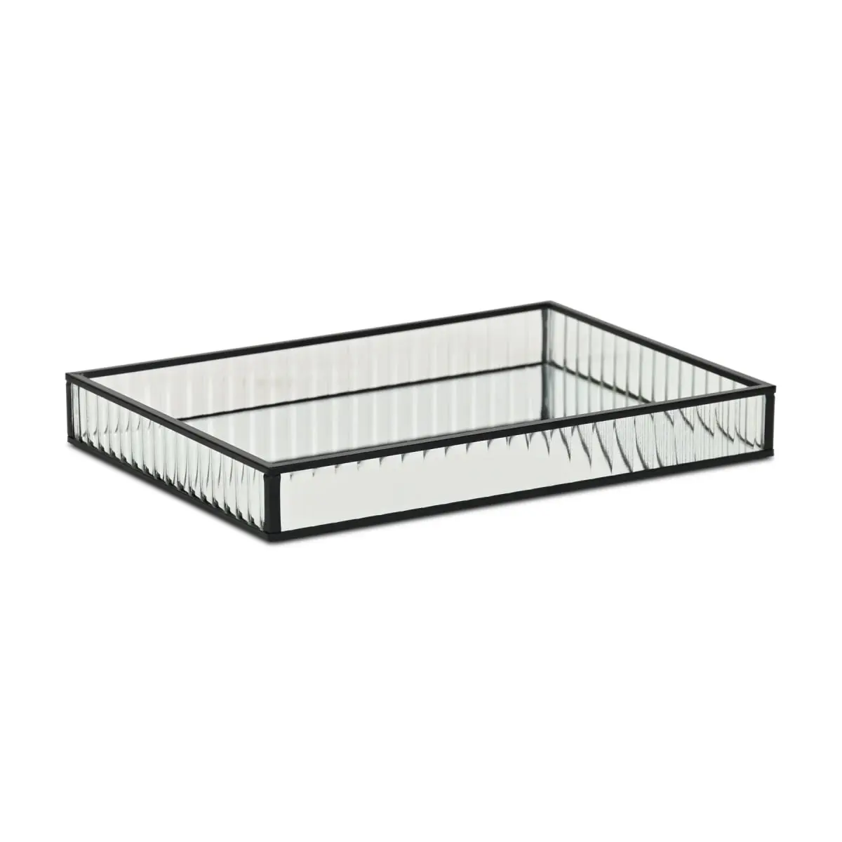 Cheungs 6136BK-L Large Black Veldra Rectangular Fluted Glass Tray with Fluted Edges - Table Decor, Indoor Organizing for Plates, Coffee Service, Large Size