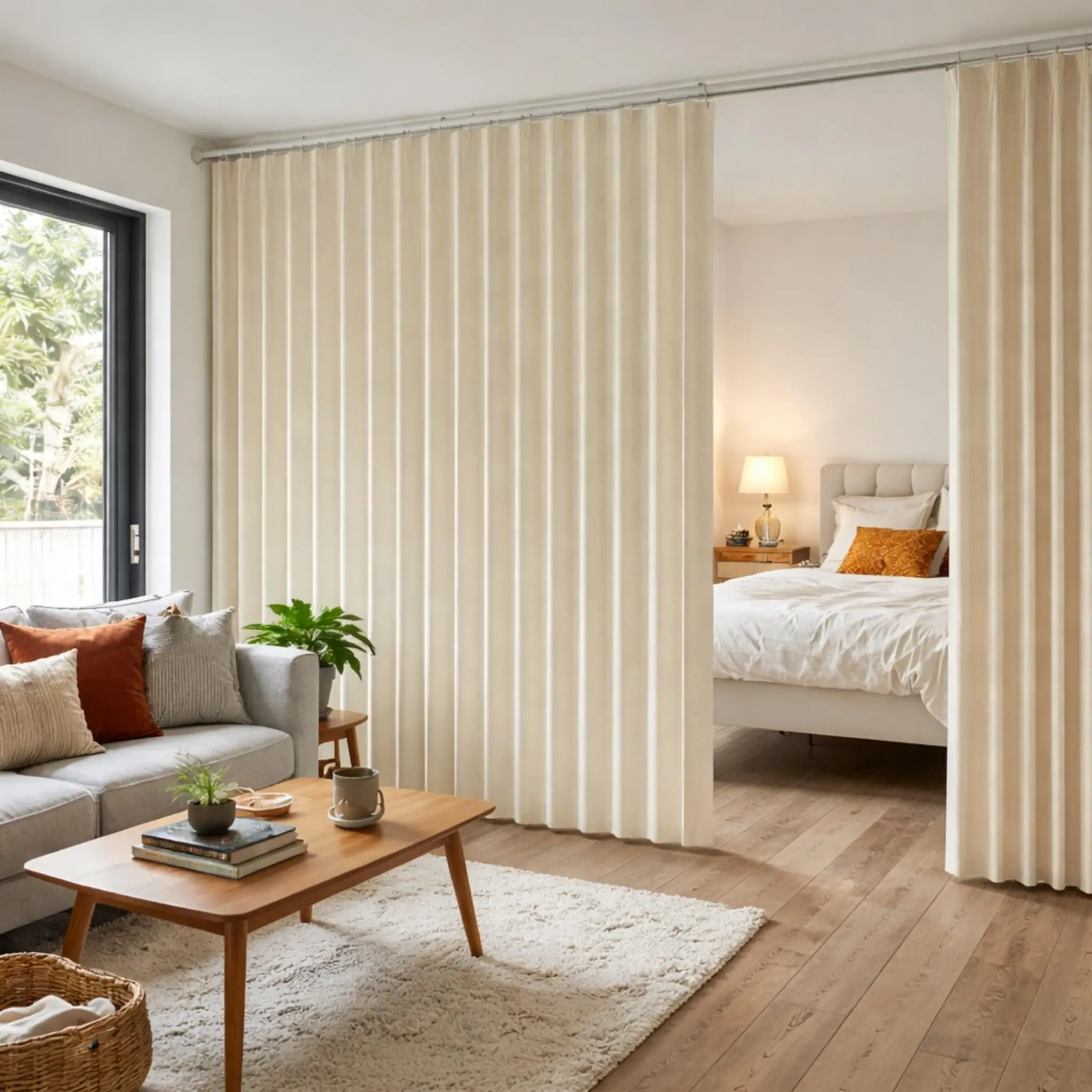 Foldable Room Divider Curtain with Hooks, Semi-Sheer Privacy Partition for Bedroom, Living Room & Small Spaces, Home Decoration Curtain, Home Decorative Curtain