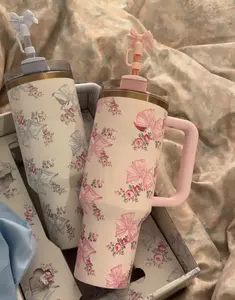 Stan Limited Edition Holiday X LOVESHACKFANCY 40 0Z H2.0 Tumblerwith Handle, Double Walled Vacuum Insulated Stainless SteelWater Bottle for Outdoor Camping Mug Cup Drinkware Portable Lid Reusable Washable