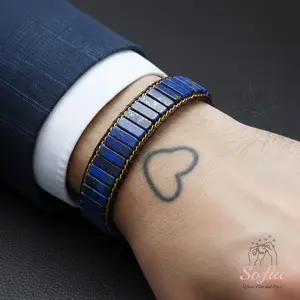 Sofia Natural Blue Lapis Lazuli Stone Tube Beaded Bracelet Gemstone Braided Boho Style Adjustable for Daily Use Gift for Him & Her