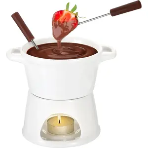 300ML Ceramic Butter Warmer Set with 2 Forks, White Fondue Pot Melting Pot Set, Melt Hot Pot Bowl Set for Cheese Chocolate Butter Caramel