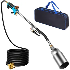 Propane Torch Weed Burner with Carry Hose, Adjustable Self Igniting Flamethrower, Turbo Blow Torch for Yard & Garden, Wood, Ice Melting, Stumps & Grilling