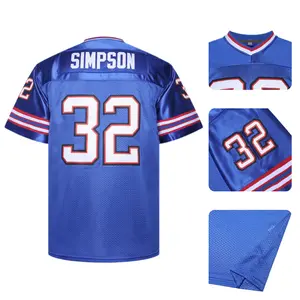 Men's 32 Simpson Football Jersey, Embroidered Letters & Numbers, Relaxed V-Neck with Trim Design, Breathable Mesh, Short Sleeve Sports Uniforms for Training & Streetwear, summervibes