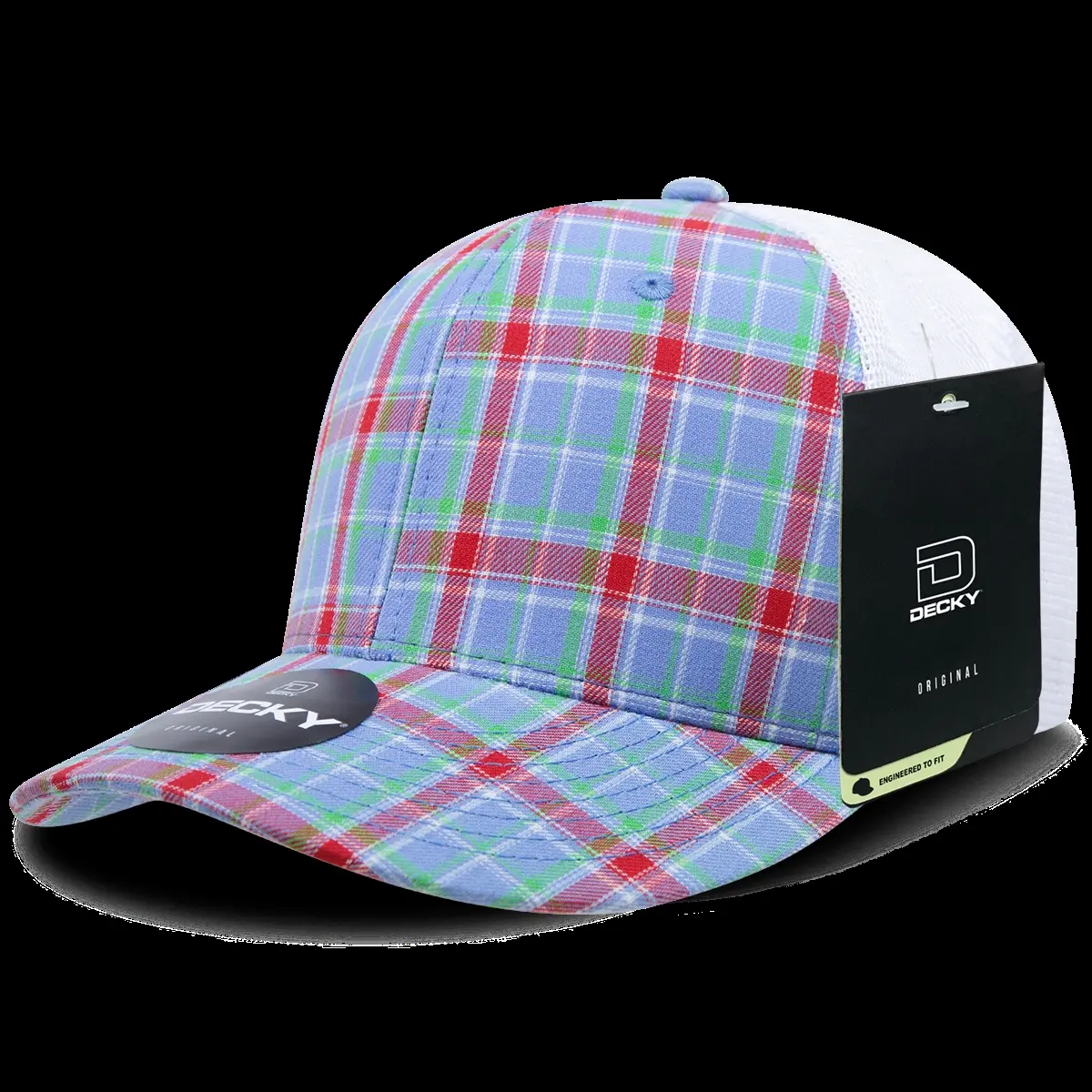 DECKY 212 MAIN Classic Dog & Cat Hat - 6017-113 6-Panel Mid Profile Mid Crown Structured Plaid Vintage Trucker Hat, Curved Visor, Plastic Snapback, Cotton-Nylon Fabric, Unisex 1 Size Fits Most, 113-White, Classic Hat