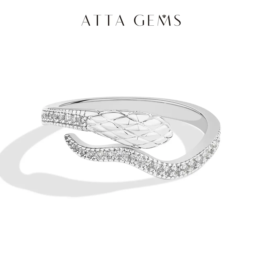 ATTAGEMS Classic D Color Lab-Created Moissanite Snake-Shape Unisex Fashion Ring - Elegant Daily-Wear Fine Jewelry Gift (R294), Fashion Rings summerwins,