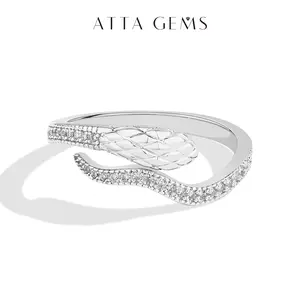 ATTAGEMS Classic D Color Lab-Created Moissanite Ring Snake Shape S925 Sterling Silver Daily Wear Rings for Women Men Gift Fine Jewelry R294