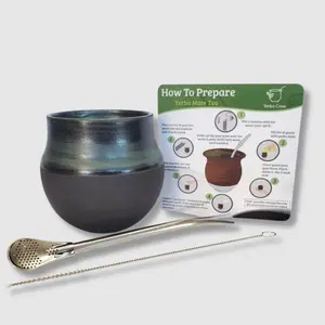 Iguazu Blue ceramic mate gourd set