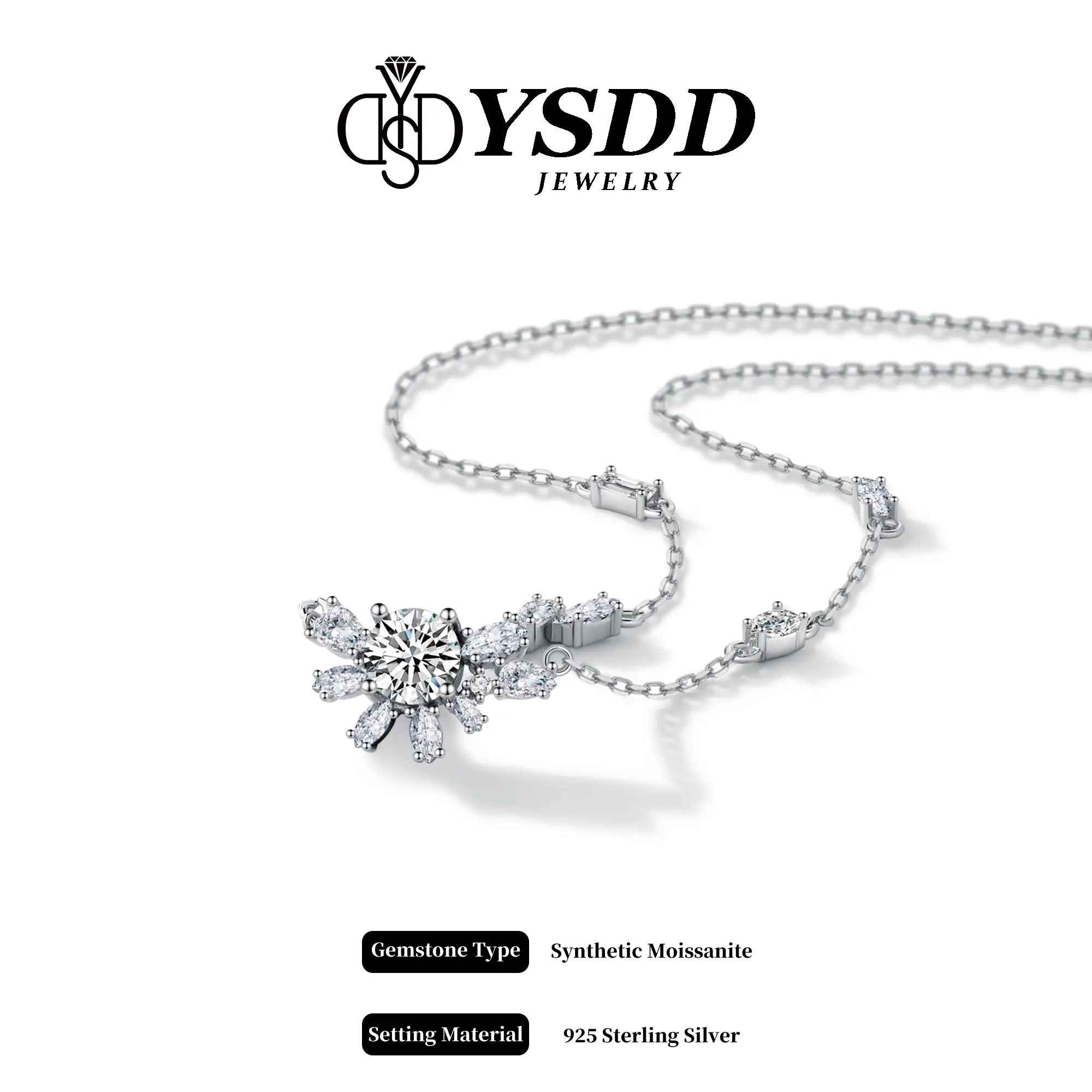 【#358 Elisa】Multi-irregular Cut Shimmering Floral 1CT Synthetic Moissanite Necklace in 925 Sterling Silver Gift for Women