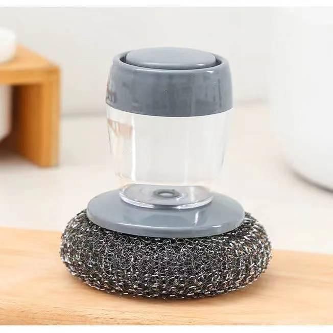 Kitchen-specific automatic liquid dispensing dishwashing brush, press-type dishwashing brush, steel wool cleaner.