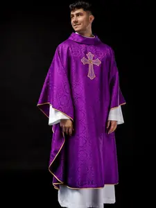Embroidered chasuble with symbol of the cross Purple of the highest quality.