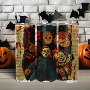 Horror Movie Icons Tumbler | Michael Myers Jason Chucky Pennywise Cup | Spooky Halloween Drinkware (20oz)