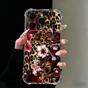 A cheetah cherry blossom pattern phone case, with shockproof transparent soft corners, anti-slip and drop protection, camera protection, compatible with iPhone 17, 16, 15, 14, 13, 12, 11, X, XS, XS Max. An ideal birthday gift for both men and women., Acce