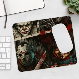 Horror Mousepad Michael Myers Ghost Face & Graveyard Halloween Design with Blood Splatter and Knives for Gaming and Office Use