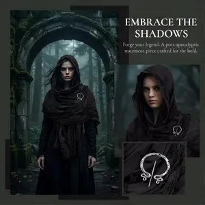 Medieval Rogue Hooded Cloak & Cowl | Renaissance Viking Cape with Brooch, Assassin Costume Accessory with Arm Warmers, Gothic Streetwear for Halloween & Festival