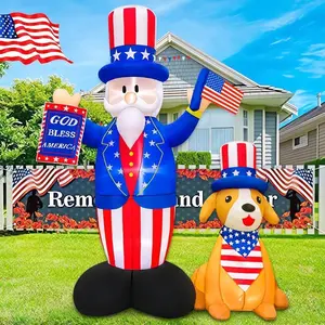 7FT 4th of July Inflatable Uncle Sam with Dog & Built-in LED Lights – Patriotic Independence Day Blow Up Yard Decoration for Outdoor Lawn Garden Party Décor