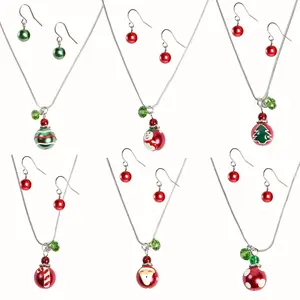 Christmas Necklace Earrings Gift Set for Women, Glass Beaded Jewelry, Birthday Holiday White Elephant Exchange Gift for Her, Set of 6