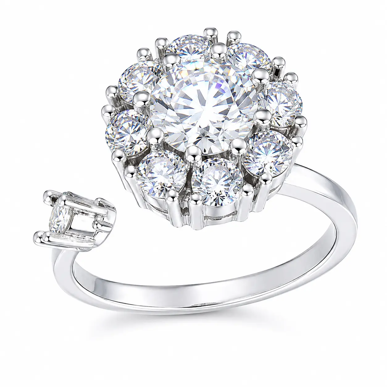 J-009PT-LuxeStone 0.5CT Spinning Moissanite Ring - Lucky Fortune Rotating Band, Stainless Steel Costume Jewelry Daily Wear Ring Sparkle Ring